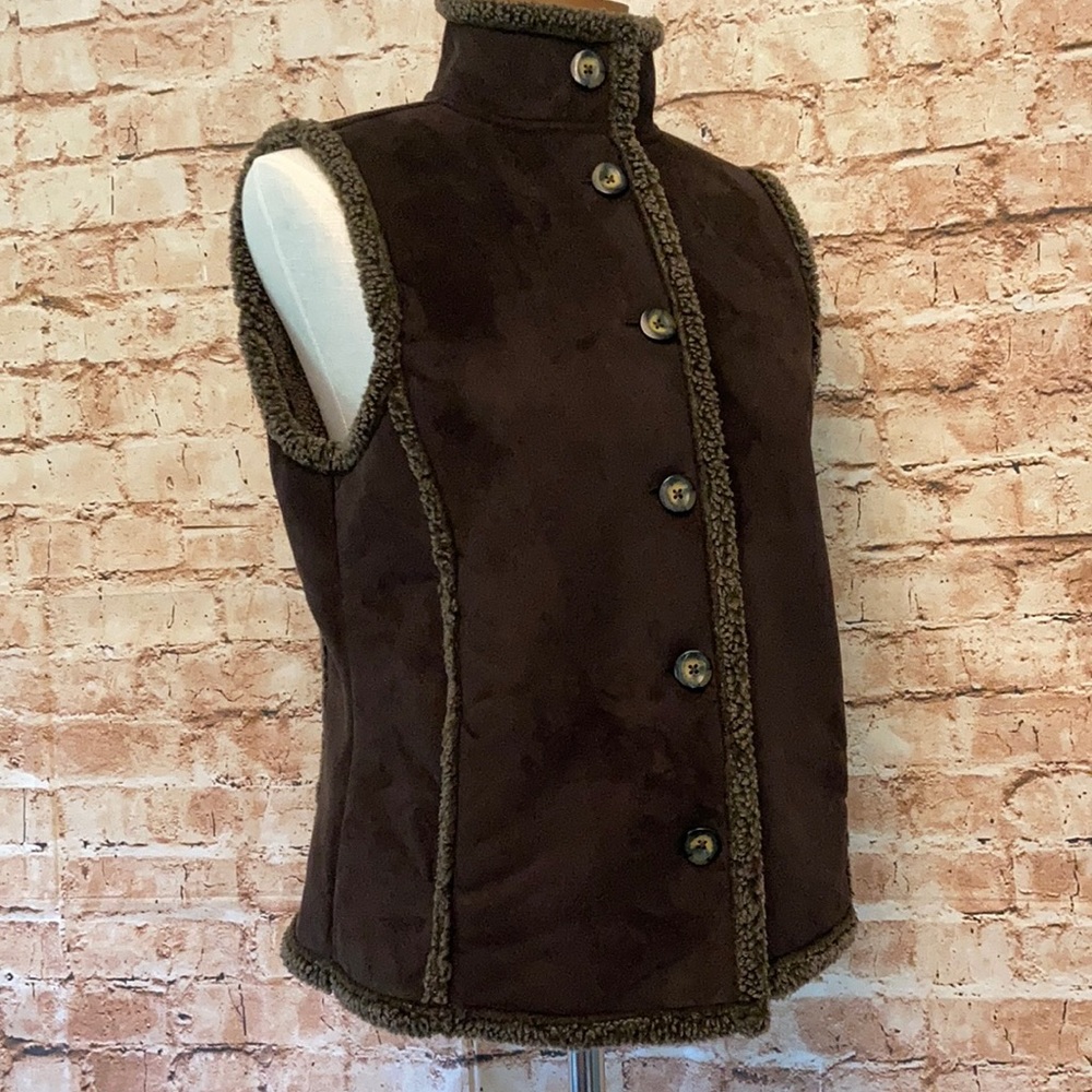 LL Bean Sherpa lined, faux suede rugged vest